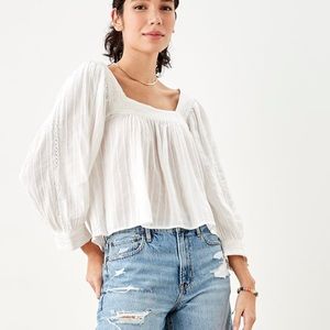 NWT AE Long-sleeve Square Neck Blouse